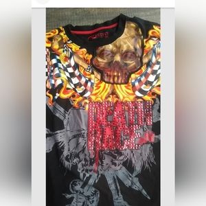 Death Race shirt 2xl racing in hell teeth bleeding zombie skull studded black d8
